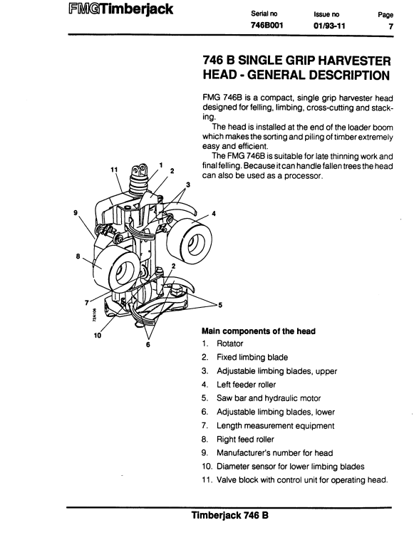 JOHN DEERE FMG TIMBERJACK 746B HARVESTER HEAD OPERATOR MANUAL F027724
