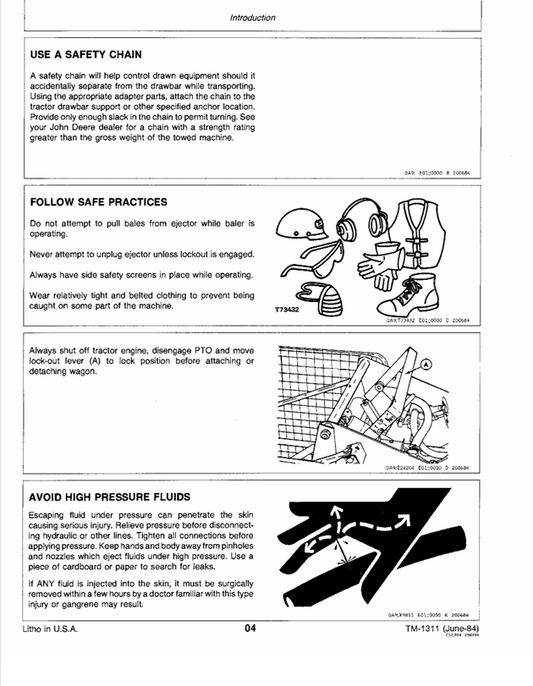JOHN DEERE 30 AND 40 BALER EJECTOR TECHNICAL MANUAL TM1311