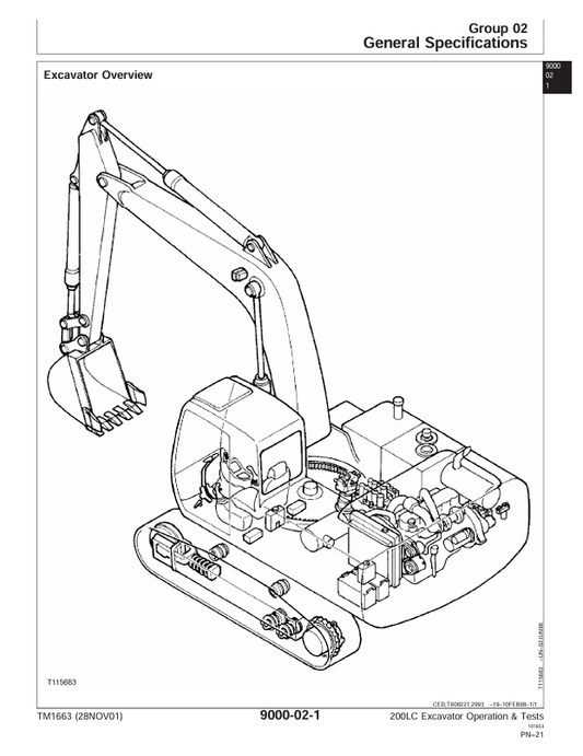 JOHN DEERE 200LC EXCAVATOR OPERATION AND TEST TECHNICAL MANUAL TM1663