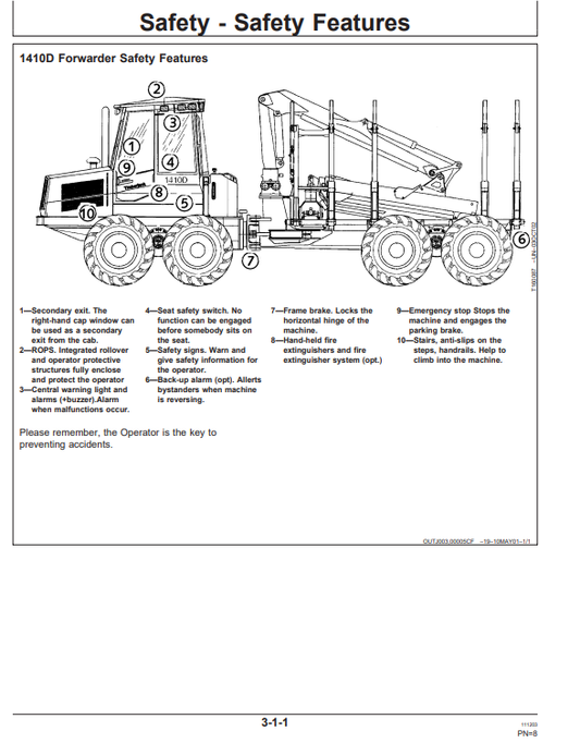 JOHN DEERE 1410D FORWARDER OPERATOR MANUAL OMF065866