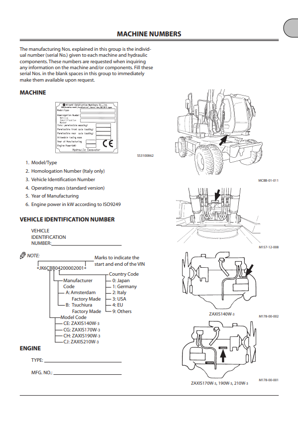 HITACHI ZAXIS 140W-3, 170W-3, 190W-3, 210W-3 WHEEL EXCAVATOR OPERATOR MANUAL EMCGBEN12
