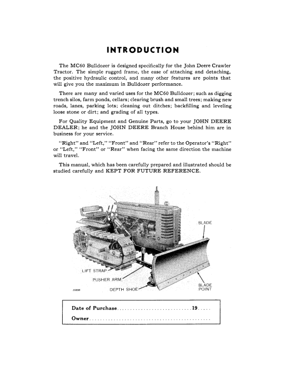 JOHN DEERE BULLDOZER MC60 OPERATOR MANUAL OMF21353
