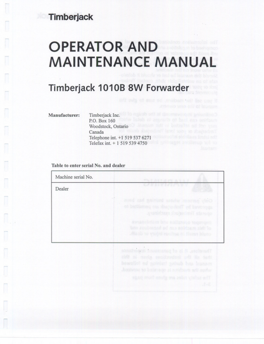 JOHN DEERE 1010B 8W FORWARDER OPERATOR MANUAL F057651