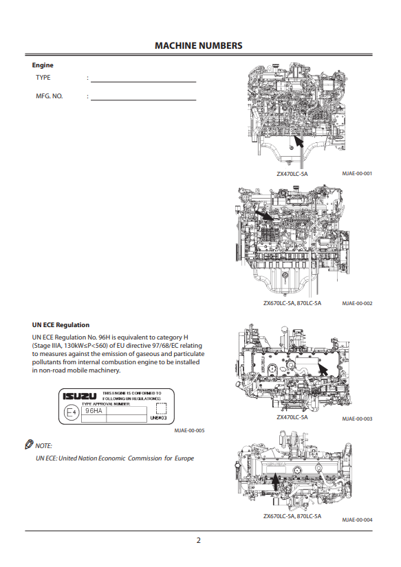 HITACHI ZAXIS 470LC-5A, 670LC-5A, 870LC-5A HYDRAULIC EXCAVATOR OPERATOR MANUAL ENMJAELA14