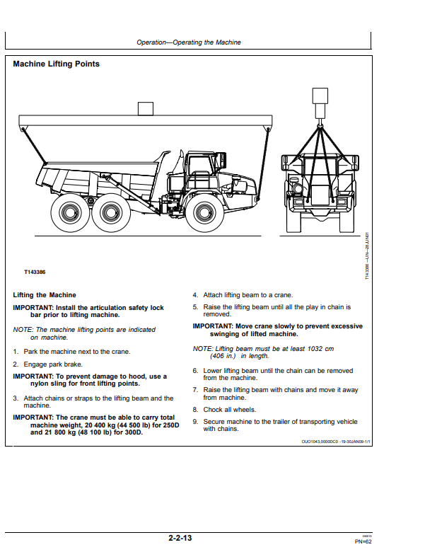 JOHN DEERE 250D, 300D ARTICULATED DUMP TRUCK OPERATOR MANUAL OMT187892