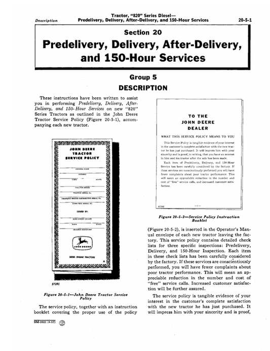 JOHN DEERE 820 SERIES DIESEL TRACTOR SERVICE MANUAL SM2021