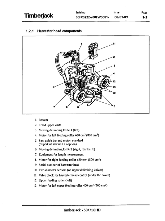 JOHN DEERE TIMBERJACK 758 HARVESTER HEAD OPERATOR MAINTENANCE MANUAL F062436