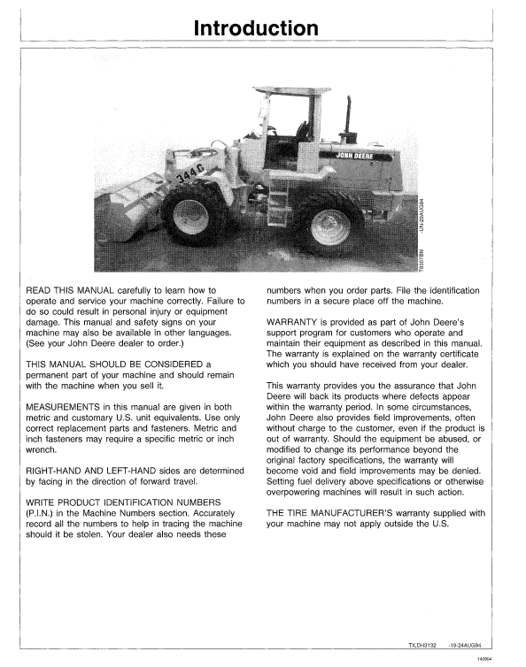 JOHN DEERE 344G AND 444G LOADER OPERATOR MANUAL OMAT168019