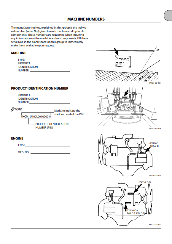 HITACHI ZAXIS 120-3, 160LC-3, 200LC-3, 240LC-3, 270LC-3, 350LC-3 HYDRAULIC EXCAVATOR OPERATOR MANUAL EM1U1NA32