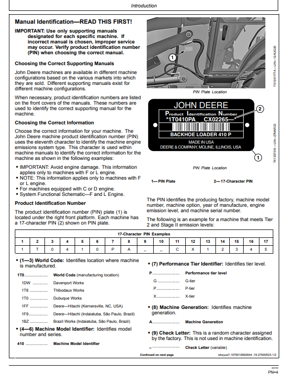 JOHN DEERE 410 P BACKHOE LOADER OPERATOR MANUAL OMT475673X019
