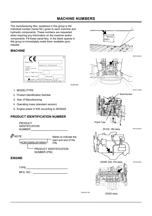 HITACHI ZAXIS 120 CLASS, 180 CLASS, 200 CLASS, 225 CLASS, 270 CLASS, 330 CLASS EXCAVATOR OPERATOR MANUAL EM1G6EN51