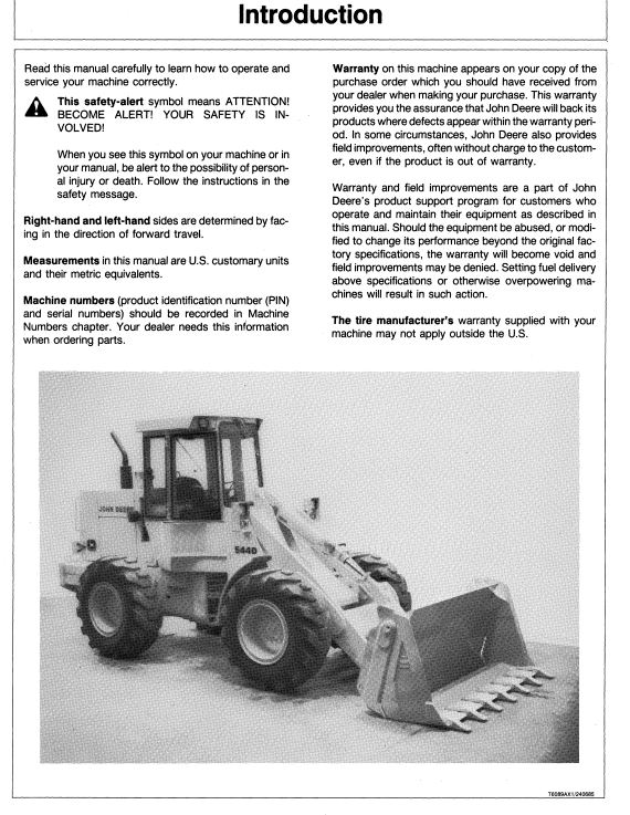 JOHN DEERE 544D LOADER OPERATOR MANUAL OMT81876