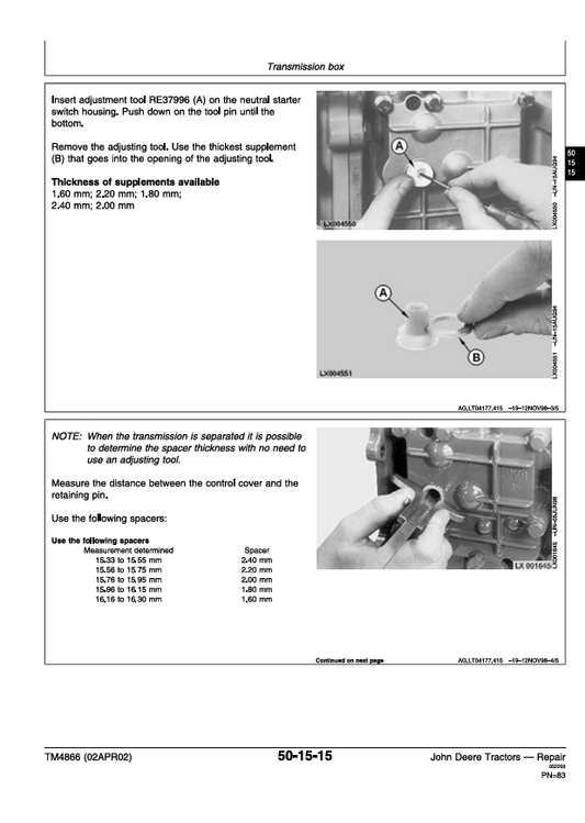 JOHN DEERE 6405 AND 6605 TRACTOR REPAIR MANUAL TM4866