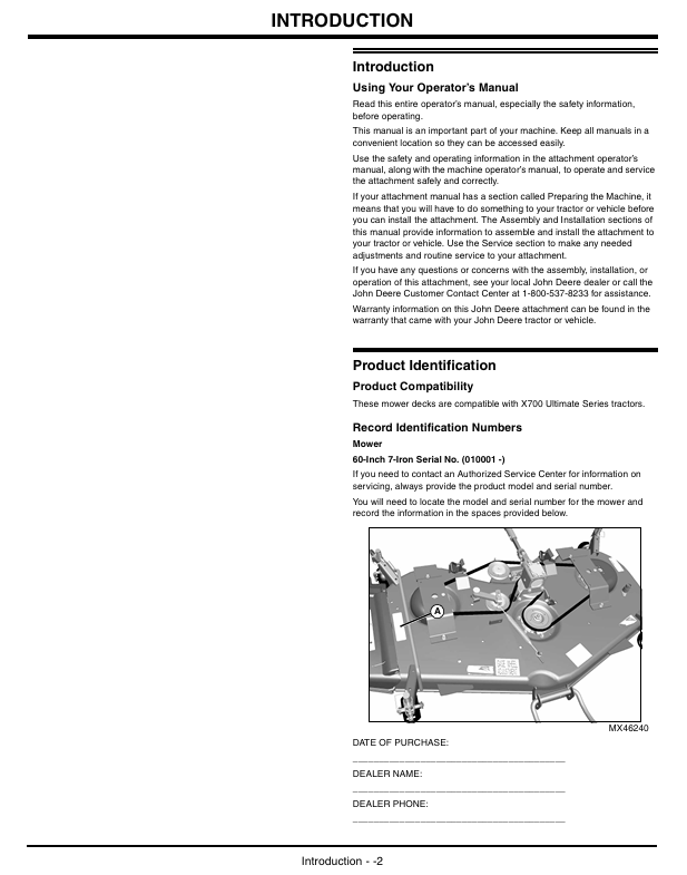 JOHN DEERE 60-INCH MOWER DECK OPERATOR MANUAL OMM156467