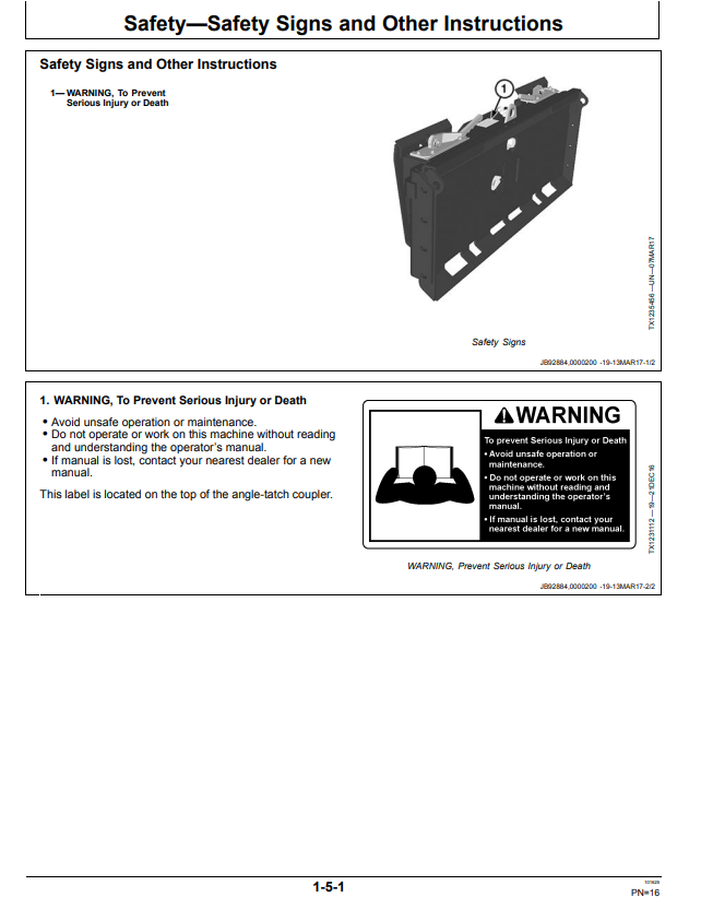 JOHN DEERE AT14 ANGLE-TATCH COUPLER OPERATOR MANUAL OMT397716X19