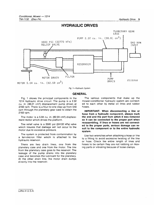 JOHN DEERE 1214 MOWER-CONDITIONER TECHNICAL MANUAL TM1132