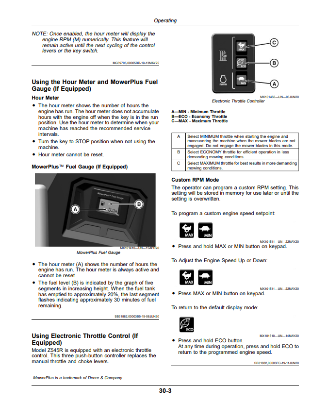 JOHN DEERE RESIDENTIAL ZTRAK Z515E, Z530M, AND Z545R OPERATOR MANUAL OMUC44854E