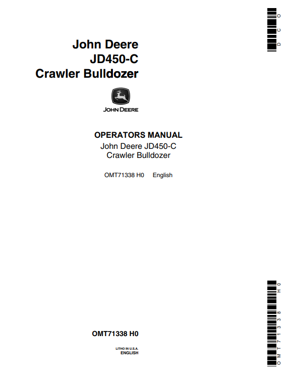 JOHN DEERE JD450-C CRAWLER BULLDOZER OPERATOR MANUAL OMT71338