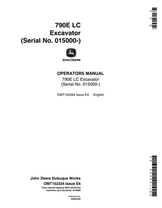 JOHN DEERE 790E LC EXCAVATOR OPERATOR MANUAL OMT152334