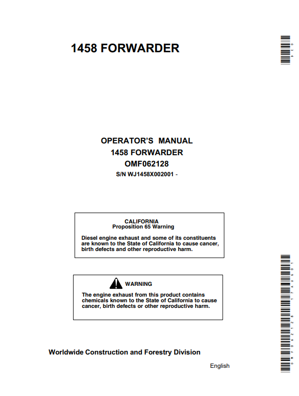 JOHN DEERE 300 FELLER FORWARDER OPERATOR MANUAL OMF062128