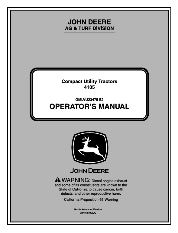 JOHN DEERE 4105 COMPACT UTILITY TRACTOR OPERATOR MANUAL OMLVU23475