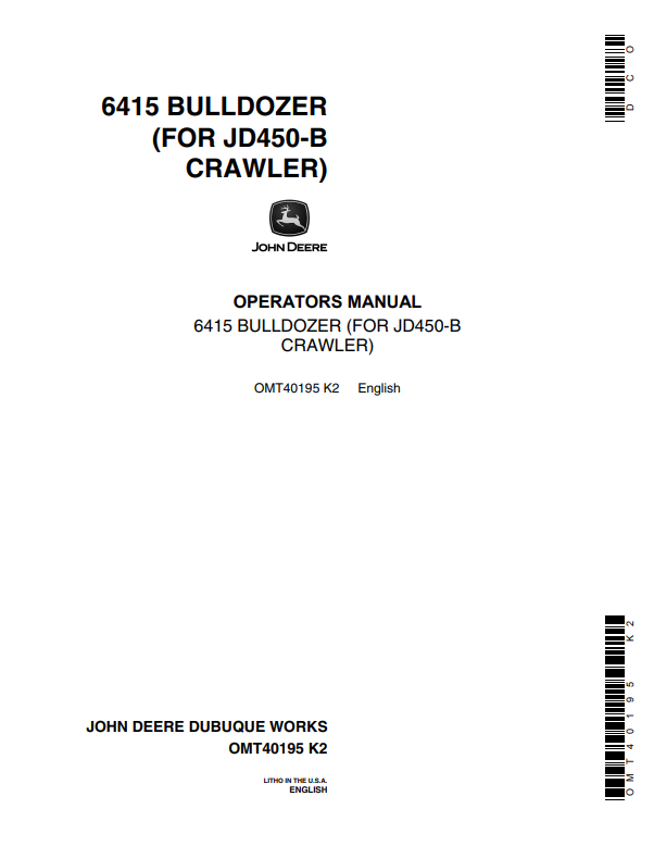 JOHN DEERE 6415 BULLDOZER FOR JD450-B CRAWLER OPERATOR MANUAL OMT40195