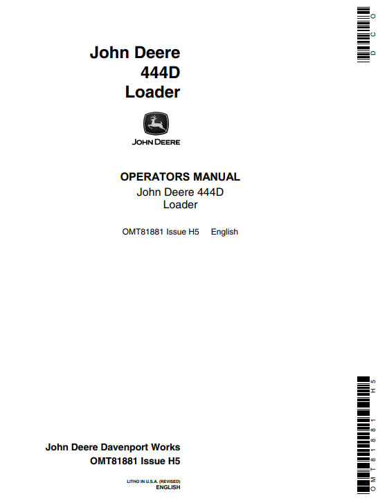 JOHN DEERE 444D LOADER OPERATOR MANUAL OMT81881