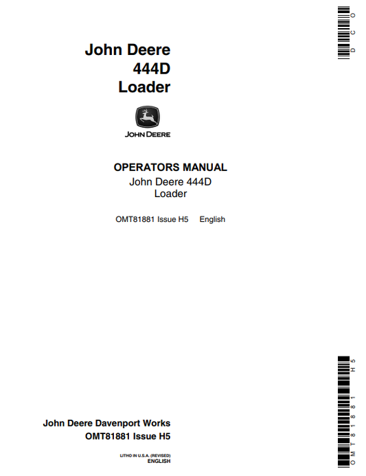 JOHN DEERE 444D LOADER OPERATOR MANUAL OMT81881