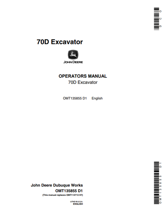 JOHN DEERE 70D EXCAVATOR OPERATOR MANUAL OMT135855