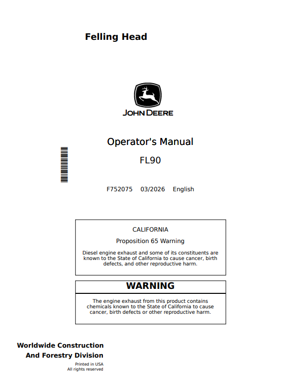JOHN DEERE FL90 OPERATOR MANUAL F752075