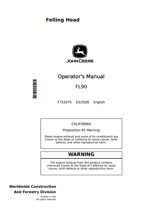 JOHN DEERE FL90 OPERATOR MANUAL F752075
