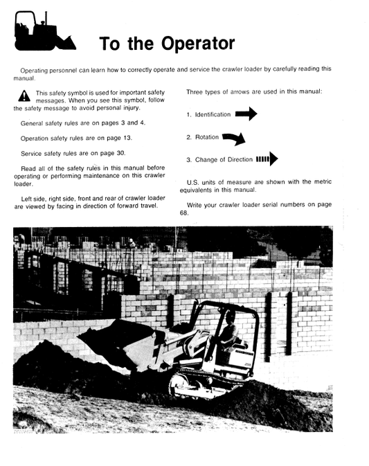 JOHN DEERE JD555 CRAWLER LOADER OPERATOR MANUAL OMT70878