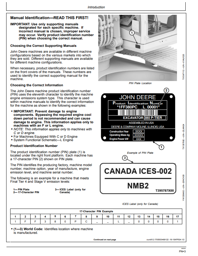 JOHN DEERE EDPR38 P EXCAVATOR OPERATOR MANUAL OMT497965X019