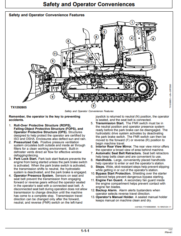 JOHN DEERE 700 P CRAWLER DOZER OPERATOR MANUAL OMT482234X019