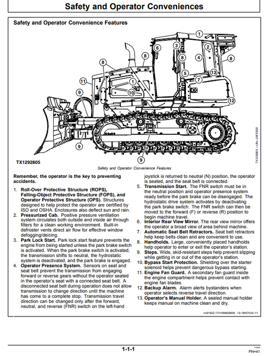 JOHN DEERE 700 P CRAWLER DOZER OPERATOR MANUAL OMT482234X019