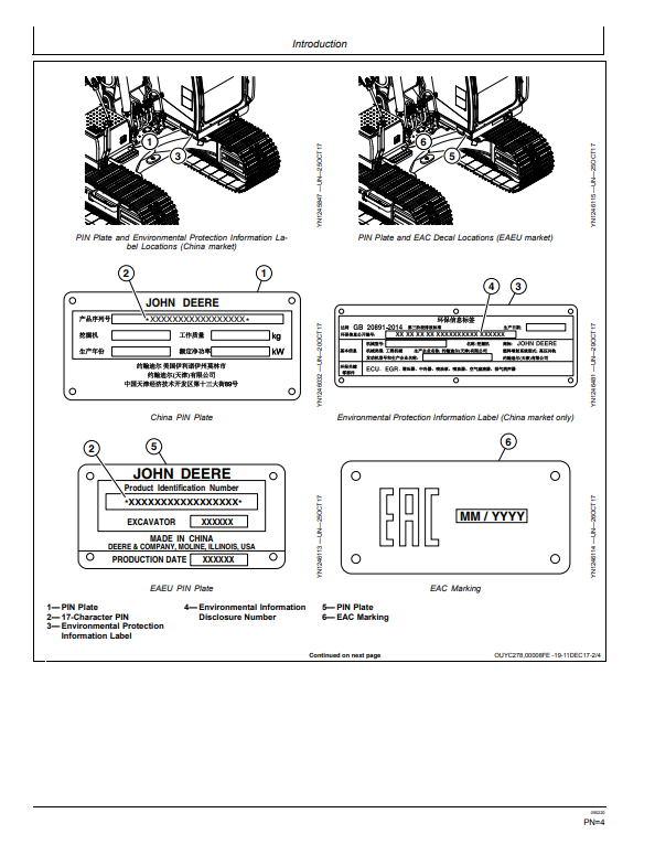 JOHN DEERE E210LC AND E230LC EXCAVATOR OPERATOR MANUAL WY21781