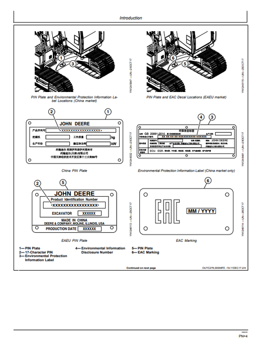 JOHN DEERE E210LC AND E230LC EXCAVATOR OPERATOR MANUAL WY21781