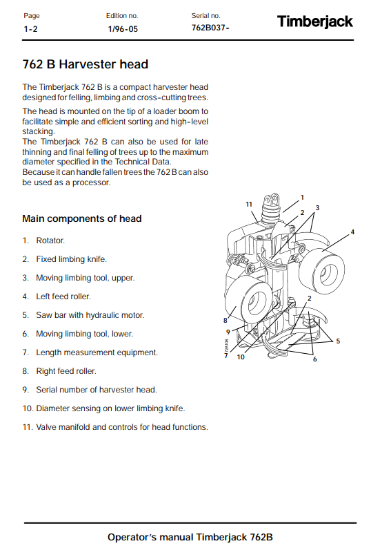 JOHN DEERE TIMBERJACK 762B OPERATOR MANUAL F044406