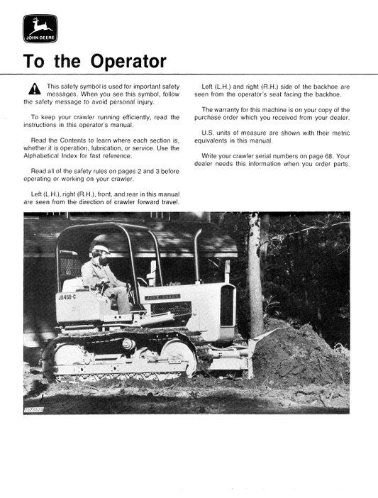 JOHN DEERE JD450-C CRAWLER BULLDOZER OPERATOR MANUAL OMT71338