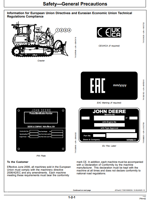 JOHN DEERE 700 P CRAWLER DOZER OPERATOR MANUAL OMT482234X019