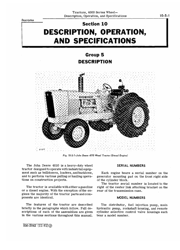 JOHN DEERE 4010 SERIES WHEEL TRACTOR SERVICE MANUAL SM2042