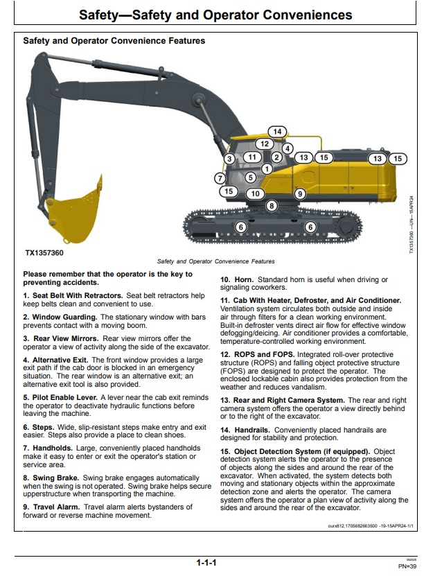JOHN DEERE EDPR38 P EXCAVATOR OPERATOR MANUAL OMT497965X019