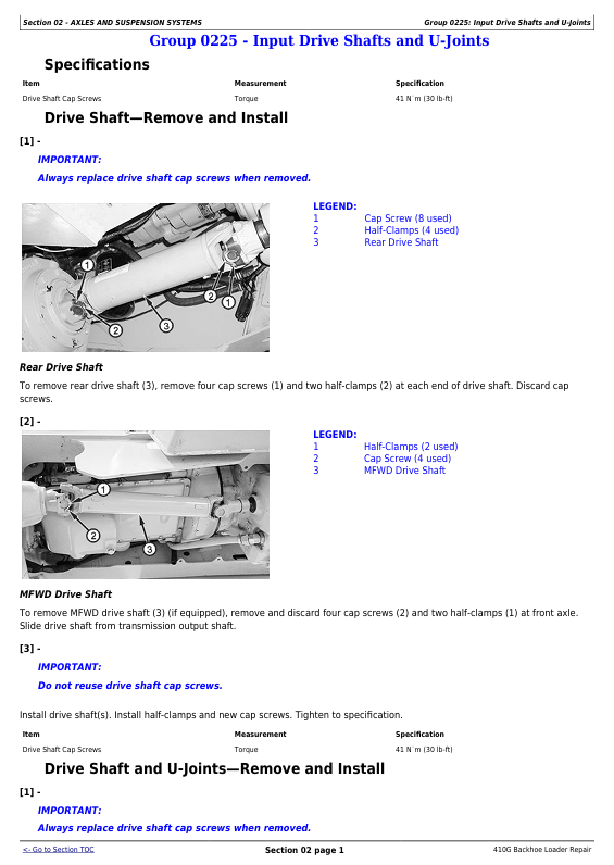 JOHN DEERE 410G BACKHOE LOADER REPAIR TECHNICAL MANUAL TM1882