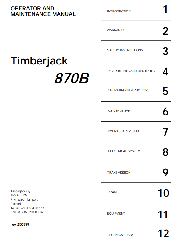 JOHN DEERE 870B TIMBERJACK OPERATOR AND MAINTENANCE MANUAL F056404