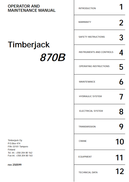 JOHN DEERE 870B TIMBERJACK OPERATOR AND MAINTENANCE MANUAL F056404