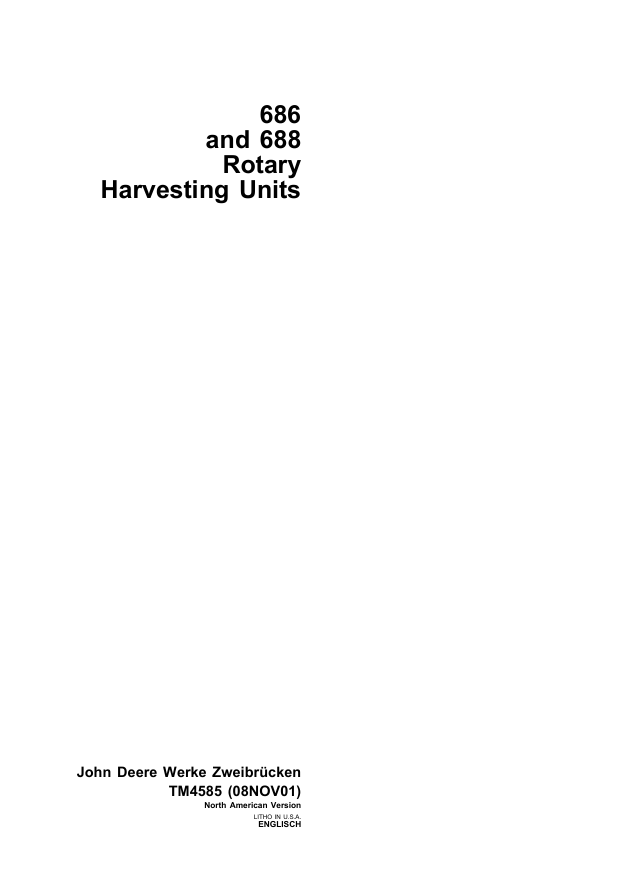 JOHN DEERE 676 ROTARY HARVESTING UNIT TECHNICAL MANUAL TM4528