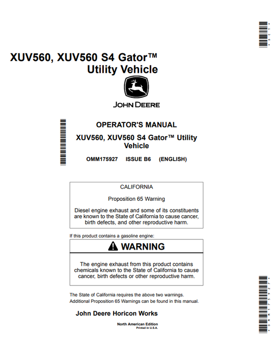 JOHN DEERE XUV560, XUV560 S4 GATOR™ UTILITY VEHICLE OPERATOR MANUAL OMM175927