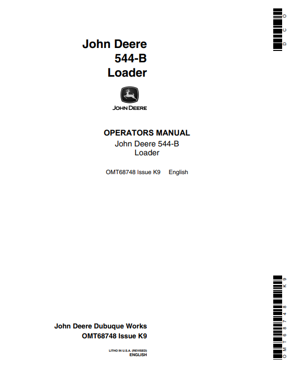 JOHN DEERE 544-B LOADER OPERATOR MANUAL OMT68748