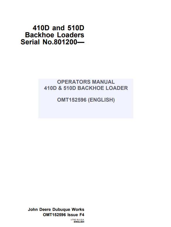 JOHN DEERE 410D AND 510D BACKHOE LOADER OPERATOR MANUAL OMT152596