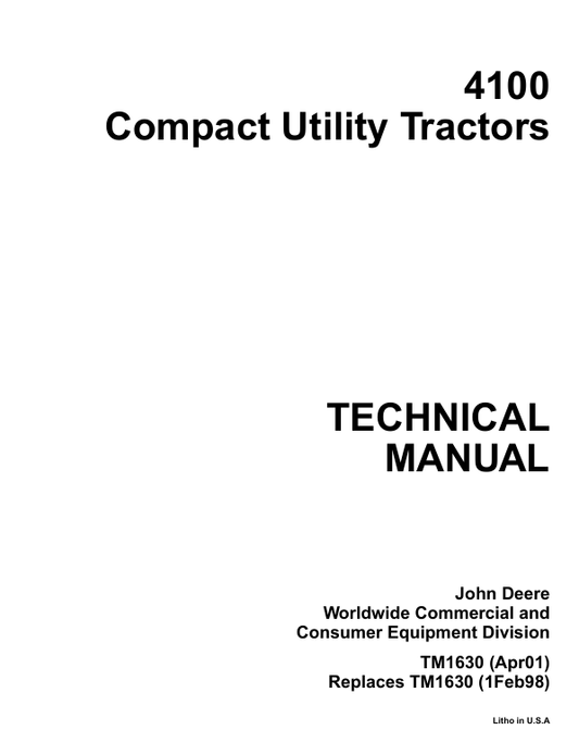 JOHN DEERE 4100 COMPACT UTILITY TRACTOR TECHNICAL MANUAL TM1630